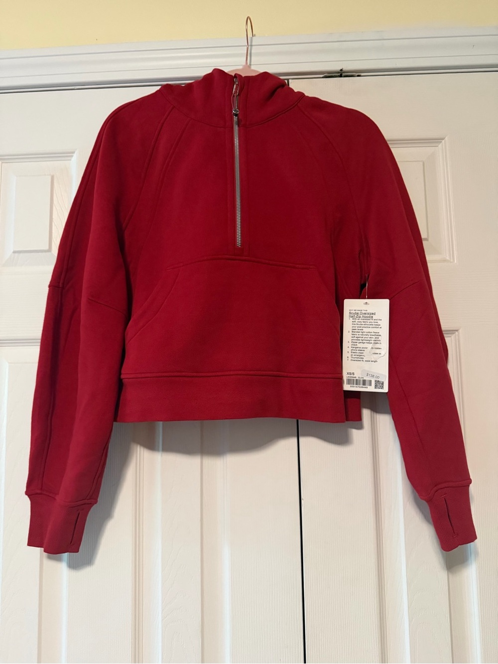 Women's Scuba Oversized Half-Zip  Hoodie - Pomegranate